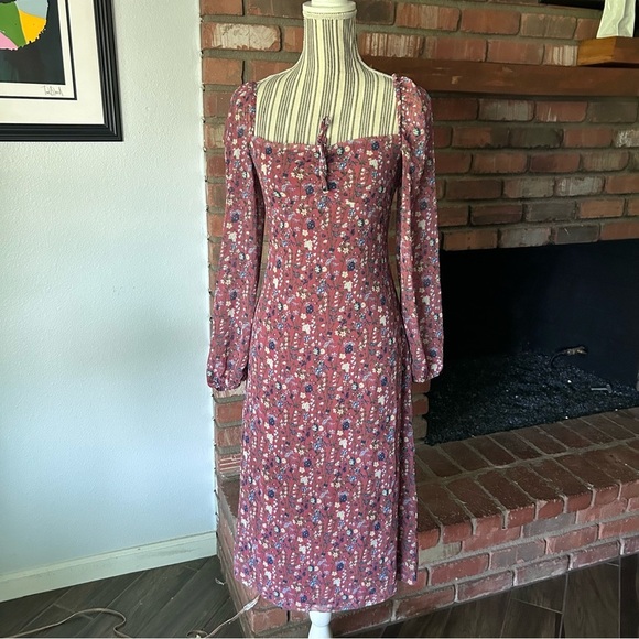 Aritzia Wilfred Jacqueline Floral Midi Dress in Rust Sz 6 - Picture 3 of 12